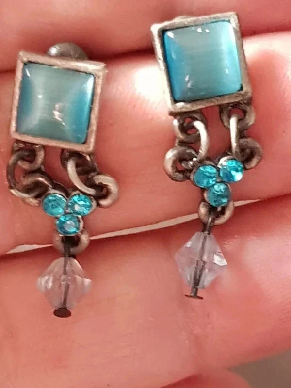 Brincos pendentes prateados e pedra azul nova – photo 2
